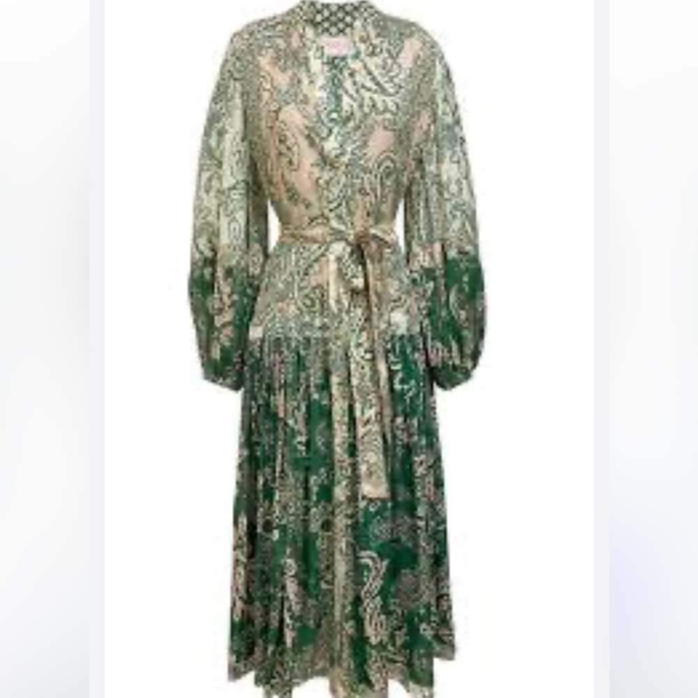 New Women's Green Paisley Maxi Dress with Long Sleeves one size - Picture 6 of 15